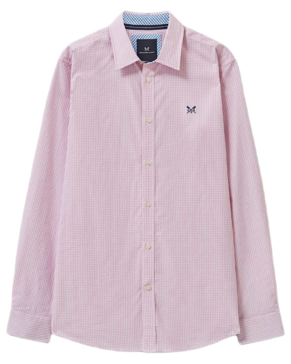Heritage Classic Pink Heritage White Coloured Crew Clothing Mens Classic Micro Gingham Shirt on white background 