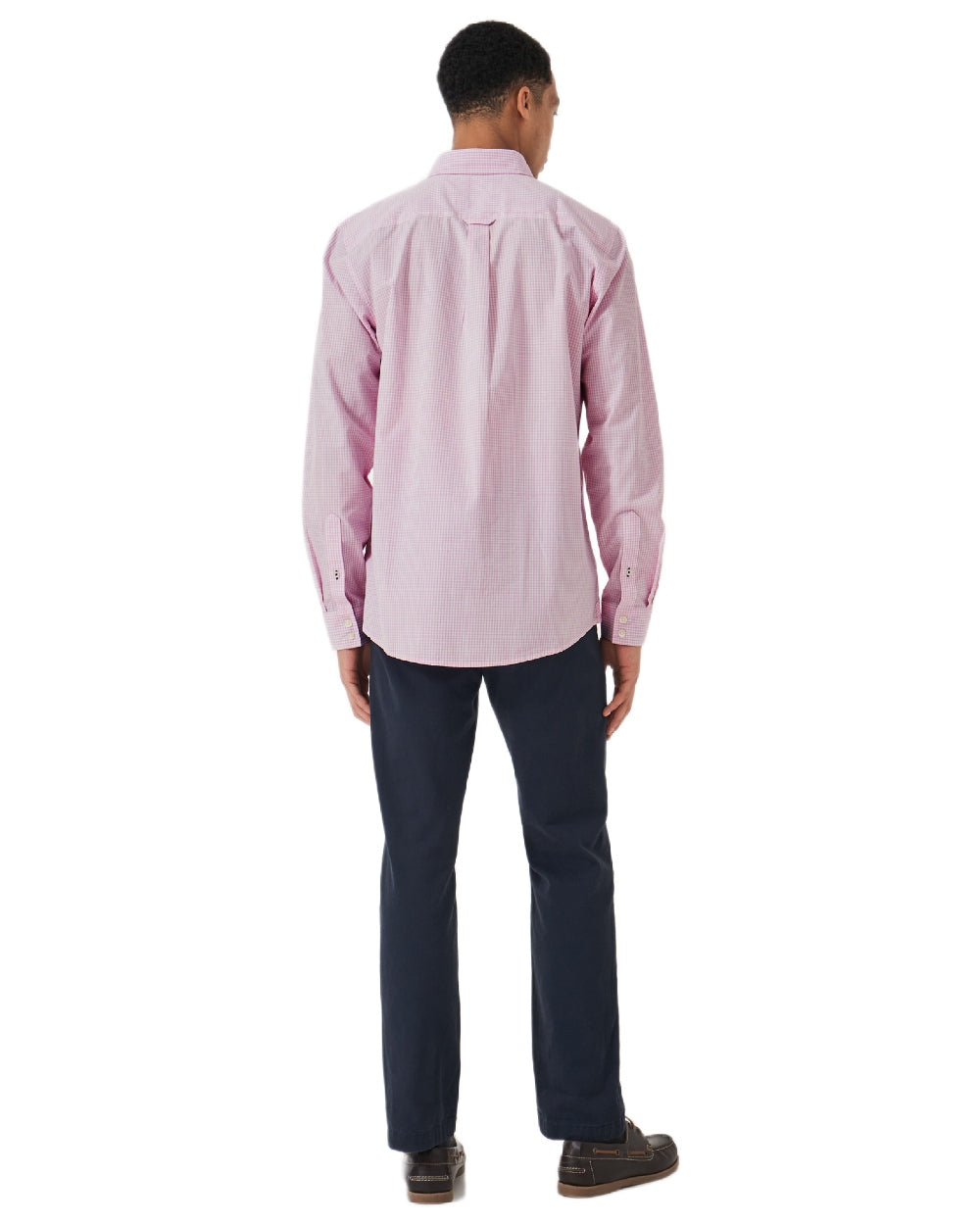 Heritage Classic Pink Heritage White Coloured Crew Clothing Mens Classic Micro Gingham Shirt on white background 