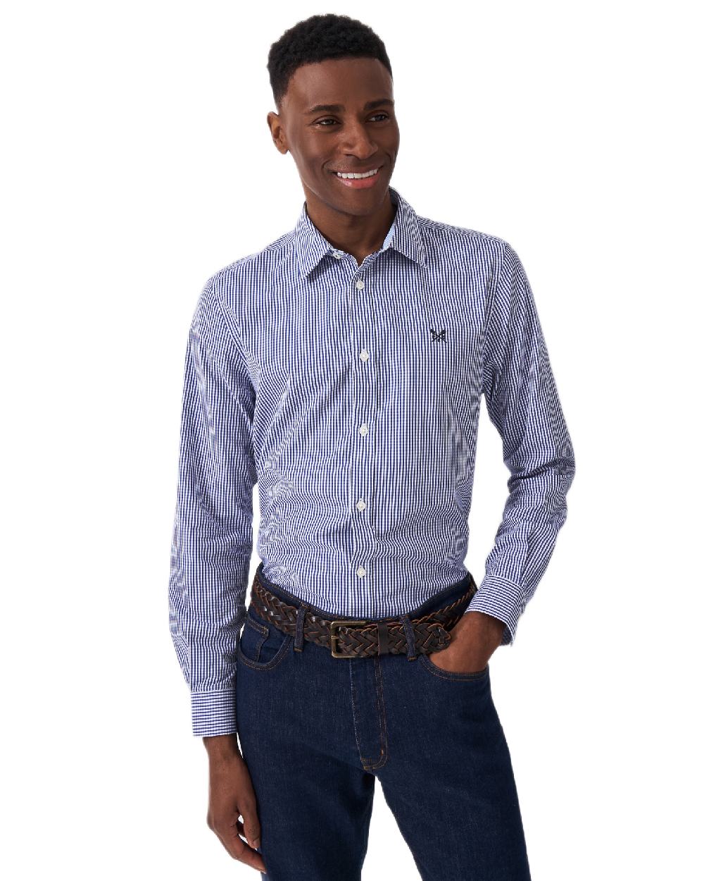 Ultramarine Heritage White Coloured Crew Clothing Mens Classic Micro Gingham Shirt on white background 