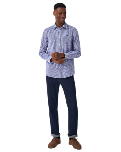 Ultramarine Heritage White Coloured Crew Clothing Mens Classic Micro Gingham Shirt on white background 