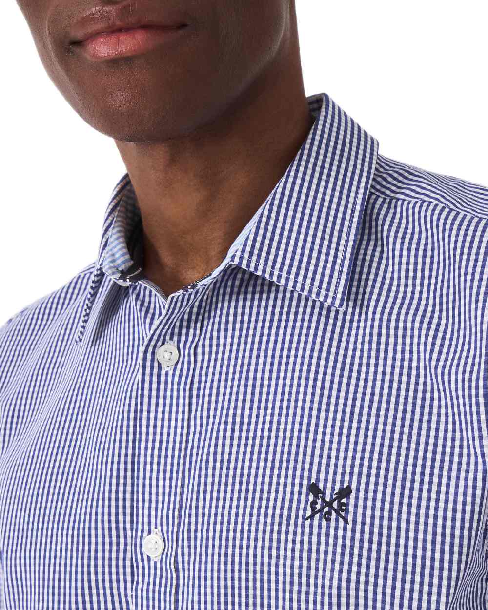 Ultramarine Heritage White Coloured Crew Clothing Mens Classic Micro Gingham Shirt on white background 