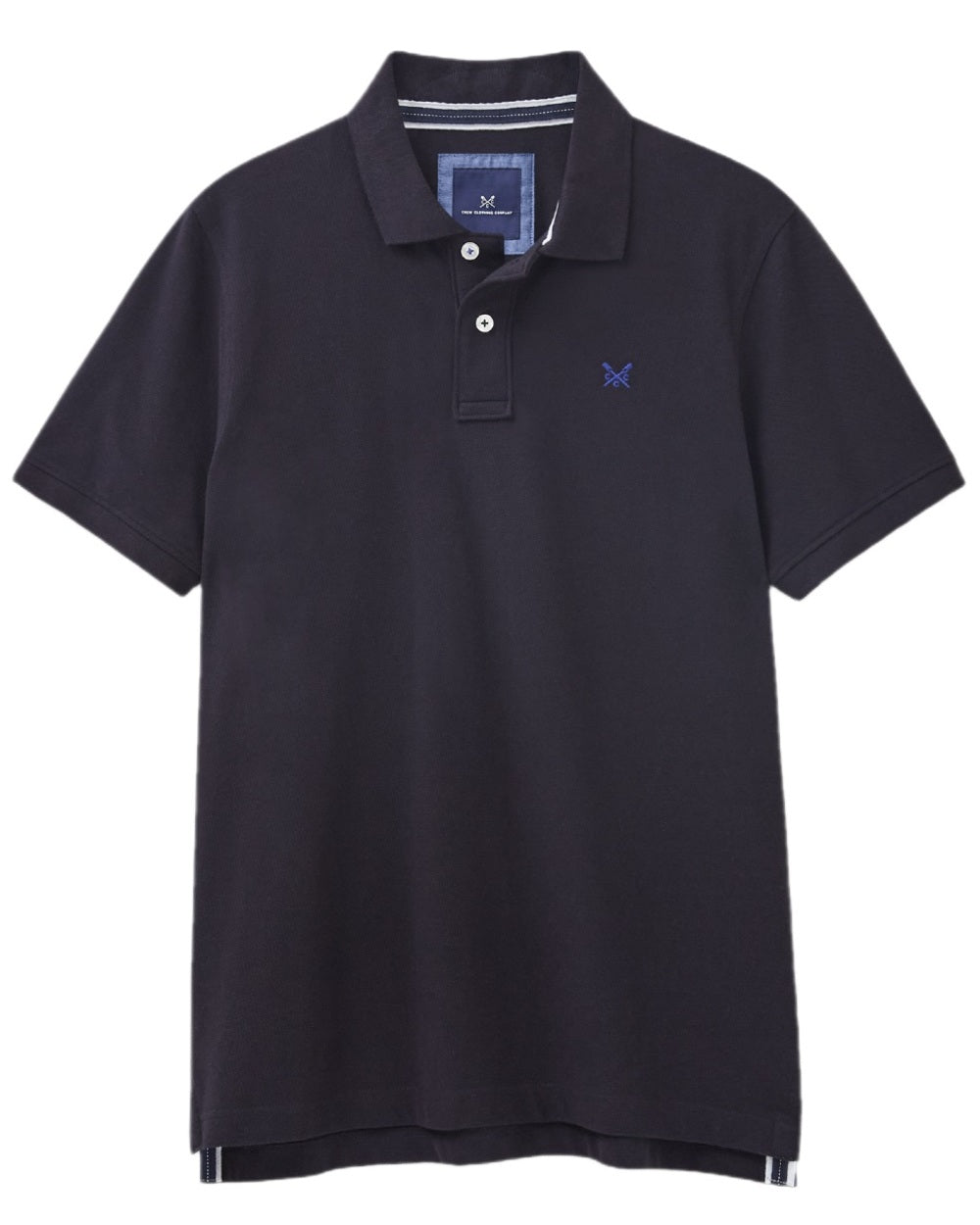 Heritage Black Coloured Crew Clothing Mens Classic Pique Polo Shirt on white background 