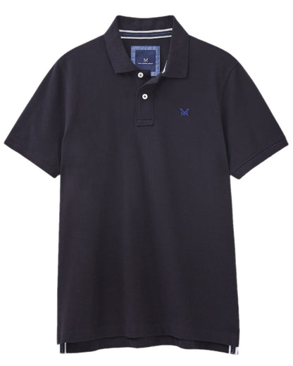 Heritage Black Coloured Crew Clothing Mens Classic Pique Polo Shirt on white background 