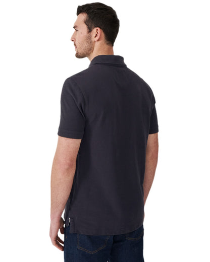 Heritage Black Coloured Crew Clothing Mens Classic Pique Polo Shirt on white background 