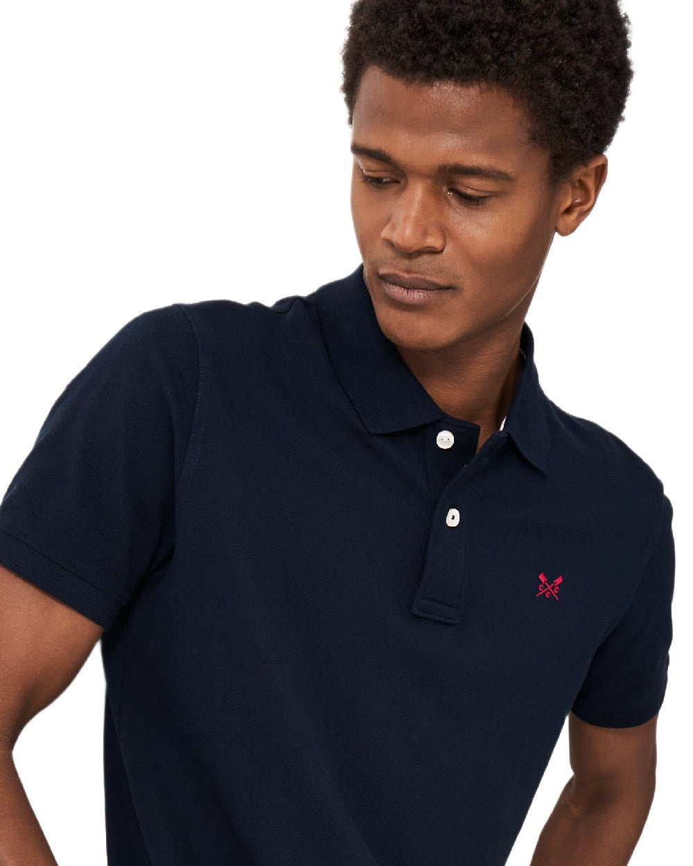 Heritage Dark Navy Coloured Crew Clothing Mens Classic Pique Polo Shirt on white background 