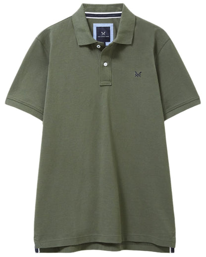 Heritage Olive Coloured Crew Clothing Mens Classic Pique Polo Shirt on white background 