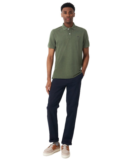 Heritage Olive Coloured Crew Clothing Mens Classic Pique Polo Shirt on white background 