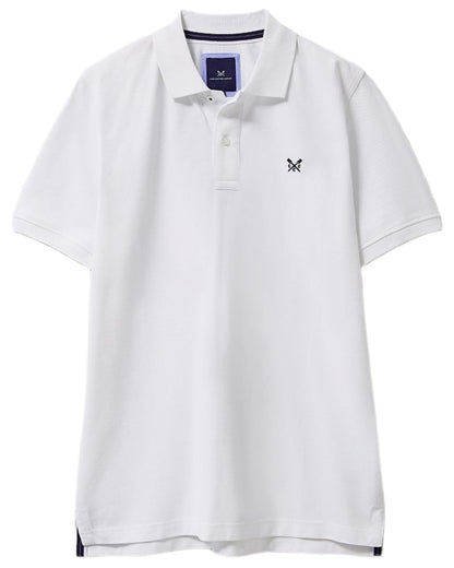 Heritage White Coloured Crew Mens Classic Pique Polo Shirt on White Background
