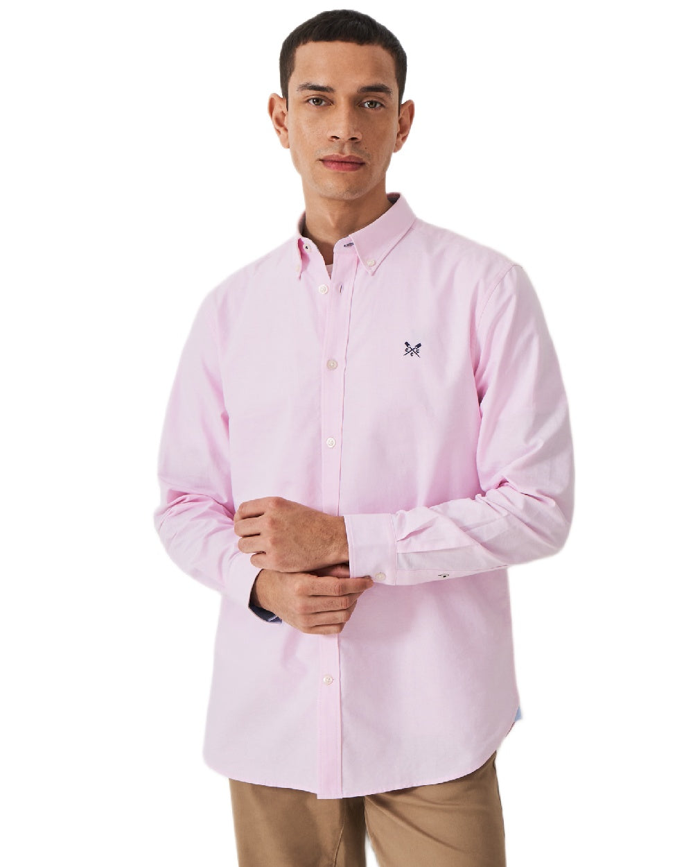 Heritage Classic Pink Heritage White Coloured Crew Clothing Mens Crew Classic Fit Oxford Shirt on white background 