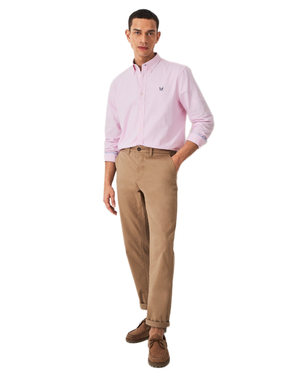 Heritage Classic Pink Heritage White Coloured Crew Clothing Mens Crew Classic Fit Oxford Shirt on white background 