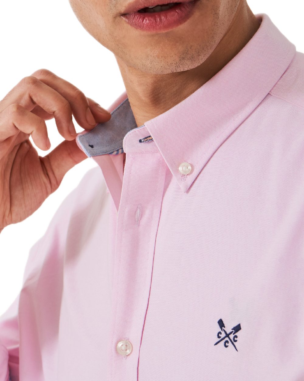 Heritage Classic Pink Heritage White Coloured Crew Clothing Mens Crew Classic Fit Oxford Shirt on white background 