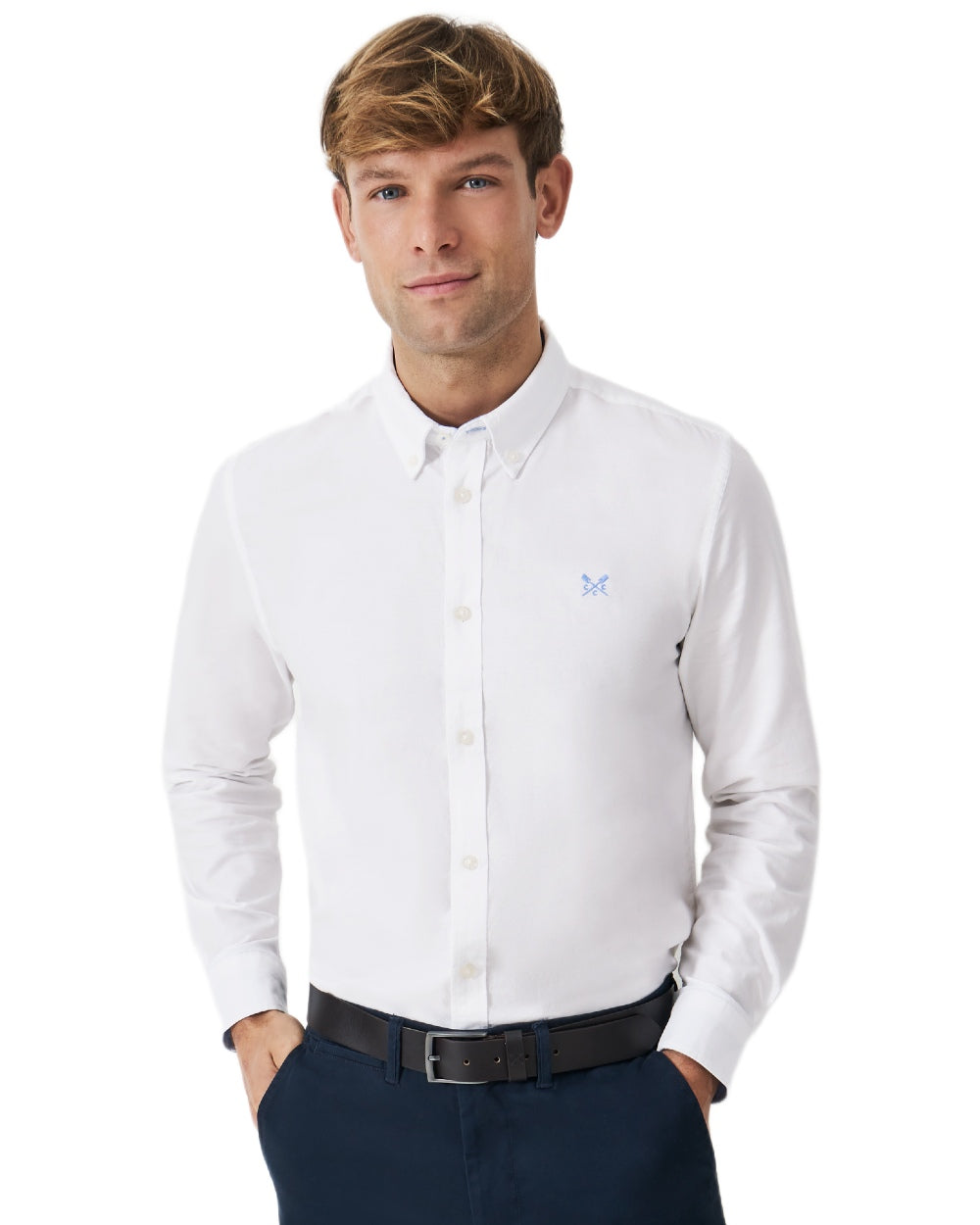 Heritage White Coloured Crew Clothing Mens Crew Classic Fit Oxford Shirt on white background 