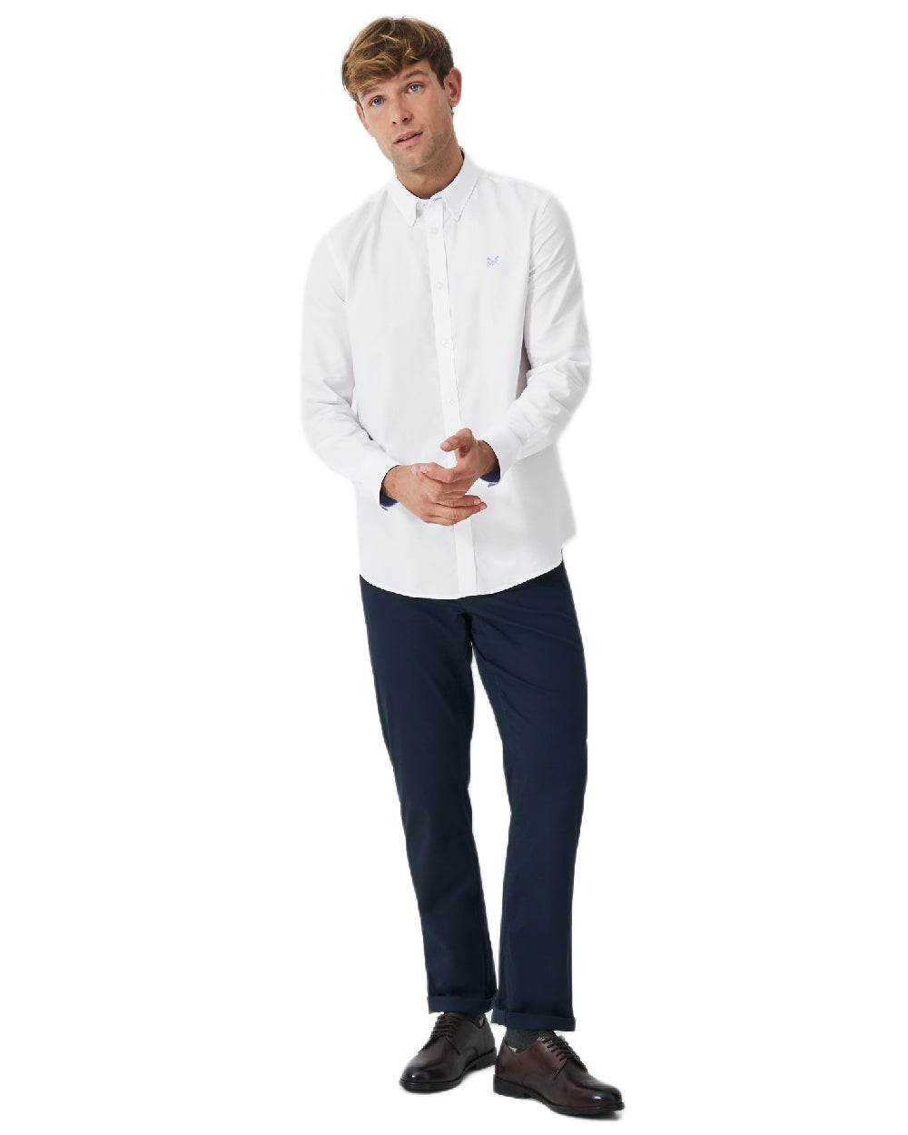 Heritage White Coloured Crew Clothing Mens Crew Classic Fit Oxford Shirt on white background 