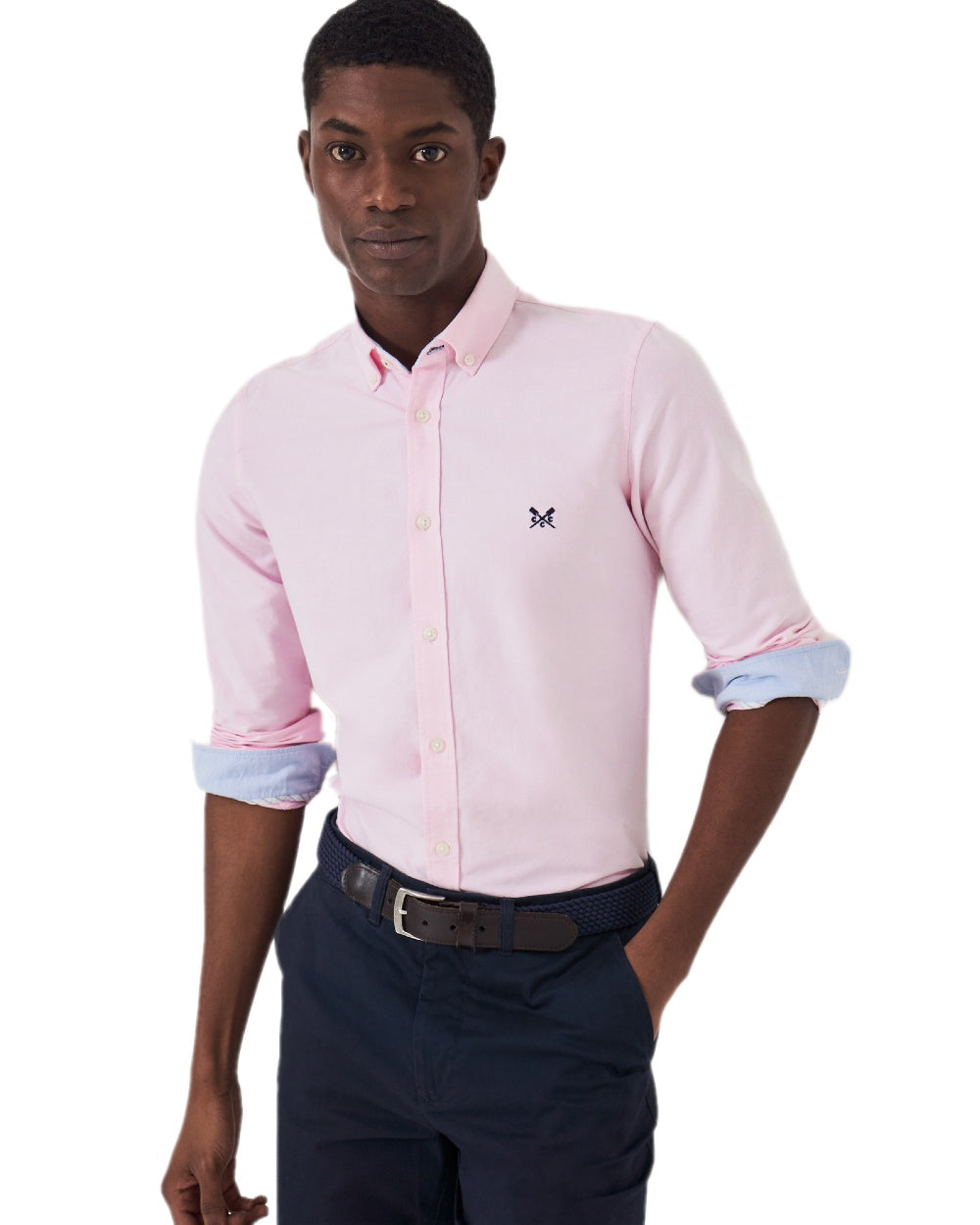 Heritage Classic Pink Heritage White Coloured Crew Clothing Mens Crew Slim Fit Oxford Shirt on white background 