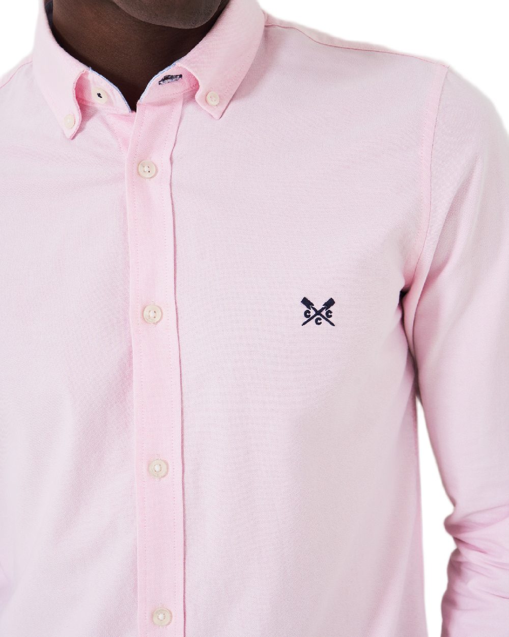 Heritage Classic Pink Heritage White Coloured Crew Clothing Mens Crew Slim Fit Oxford Shirt on white background 