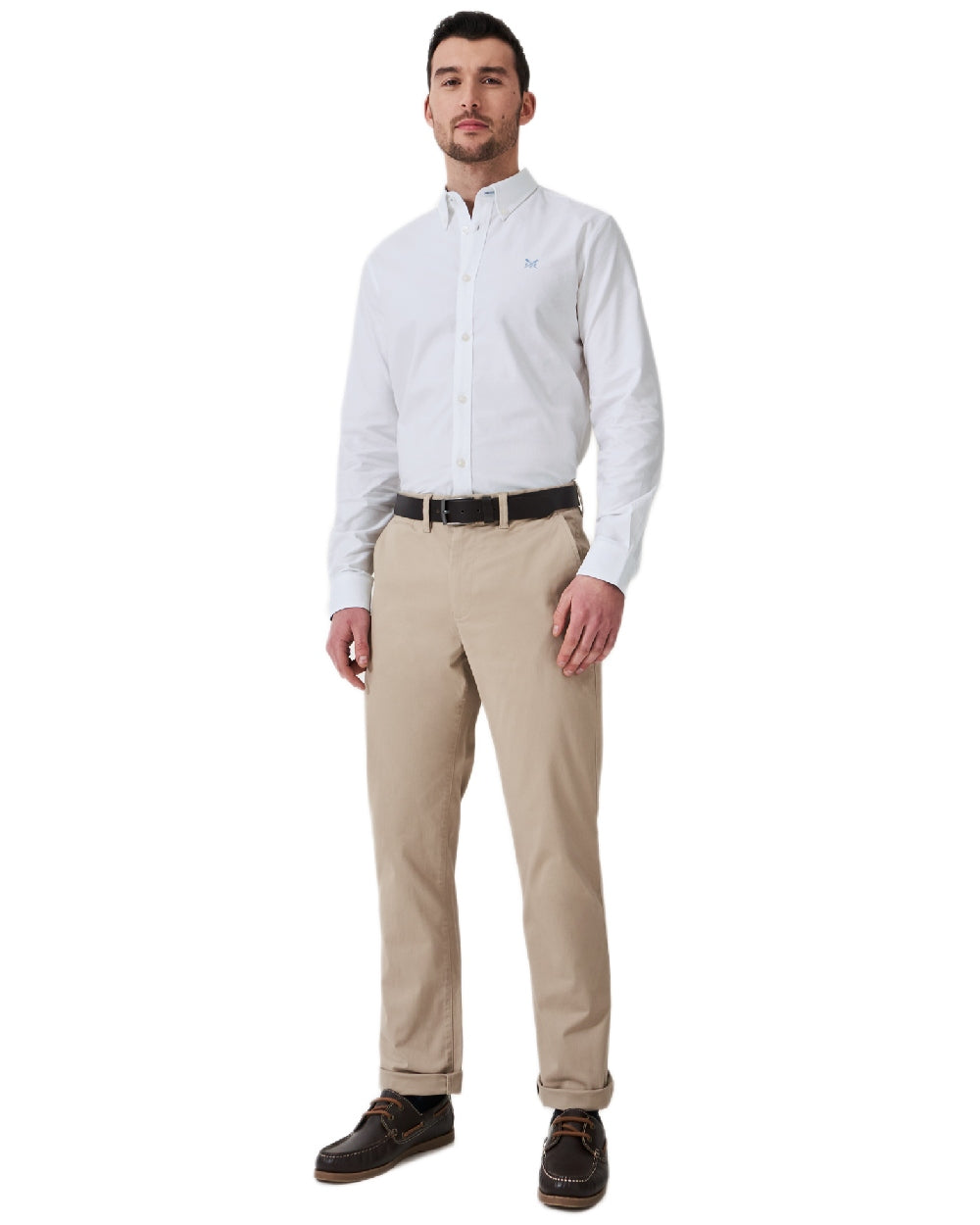 Heritage White Coloured Crew Clothing Mens Crew Slim Fit Oxford Shirt on white background 