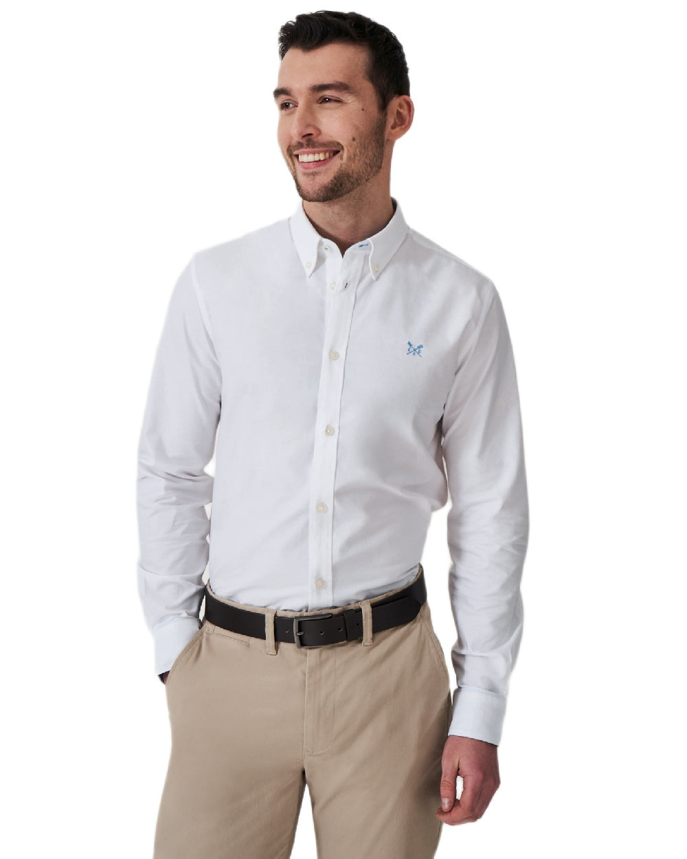 Heritage White Coloured Crew Clothing Mens Crew Slim Fit Oxford Shirt on white background 