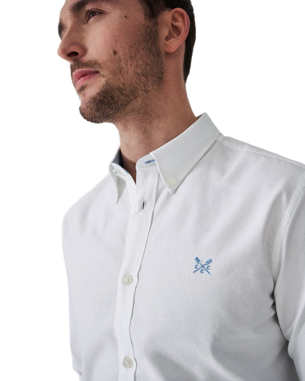 Heritage White Coloured Crew Clothing Mens Crew Slim Fit Oxford Shirt on white background 
