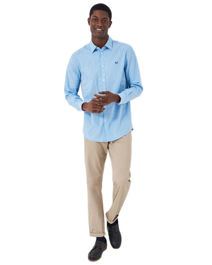 Heritage Sky Blue Coloured Crew Clothing Mens Micro Stripe Classic Shirt on white background 