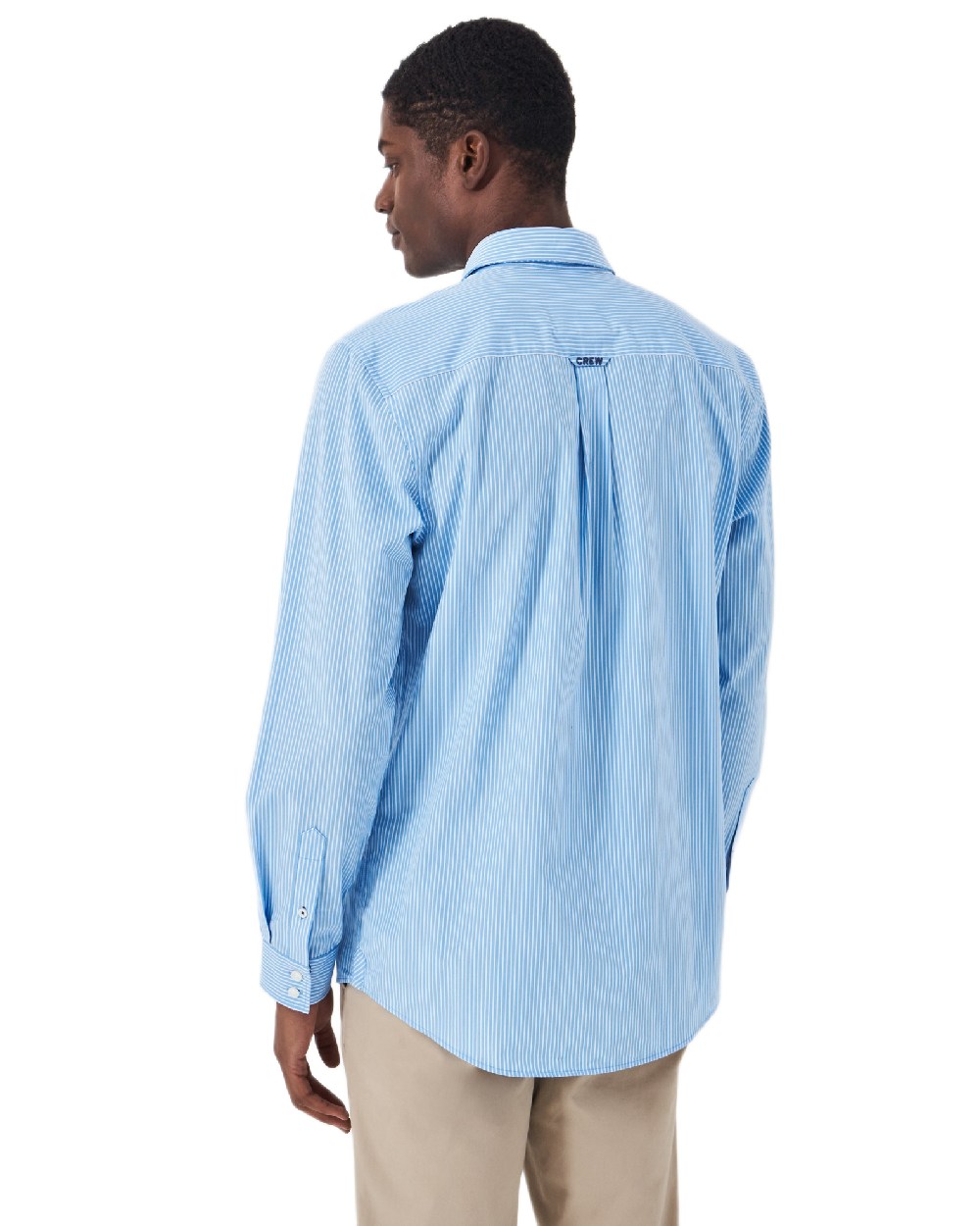 Heritage Sky Blue Coloured Crew Clothing Mens Micro Stripe Classic Shirt on white background 