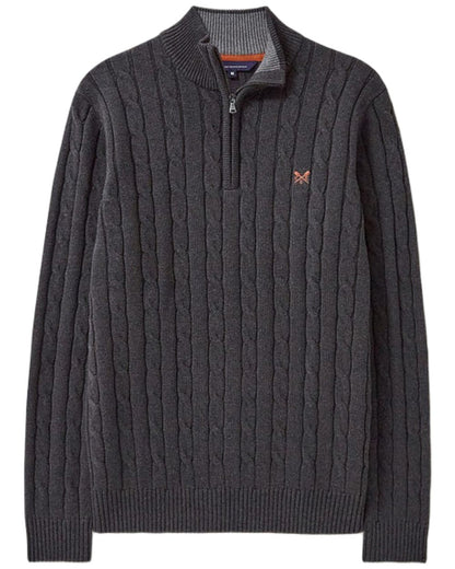 Charcoal Marl Coloured Crew Clothing Mens Oarsman Cable Knit Half Zip Jumper on white background 