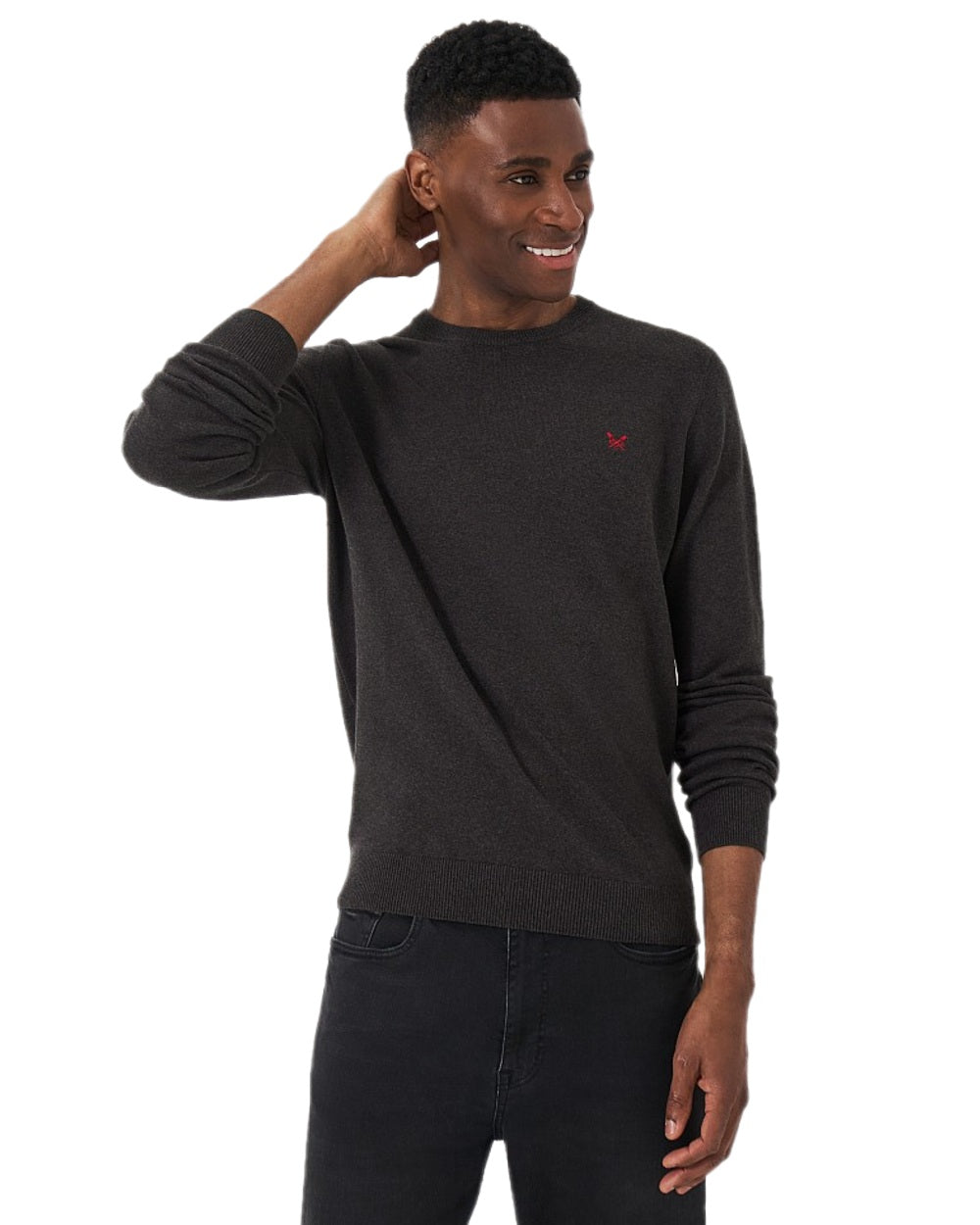 Charcoal Marl Coloured Crew Clothing Mens Organic Cotton Crew Neck Jumper on white background 