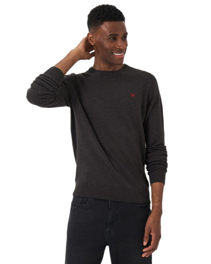 Charcoal Marl Coloured Crew Clothing Mens Organic Cotton Crew Neck Jumper on white background 