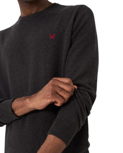 Charcoal Marl Coloured Crew Clothing Mens Organic Cotton Crew Neck Jumper on white background 