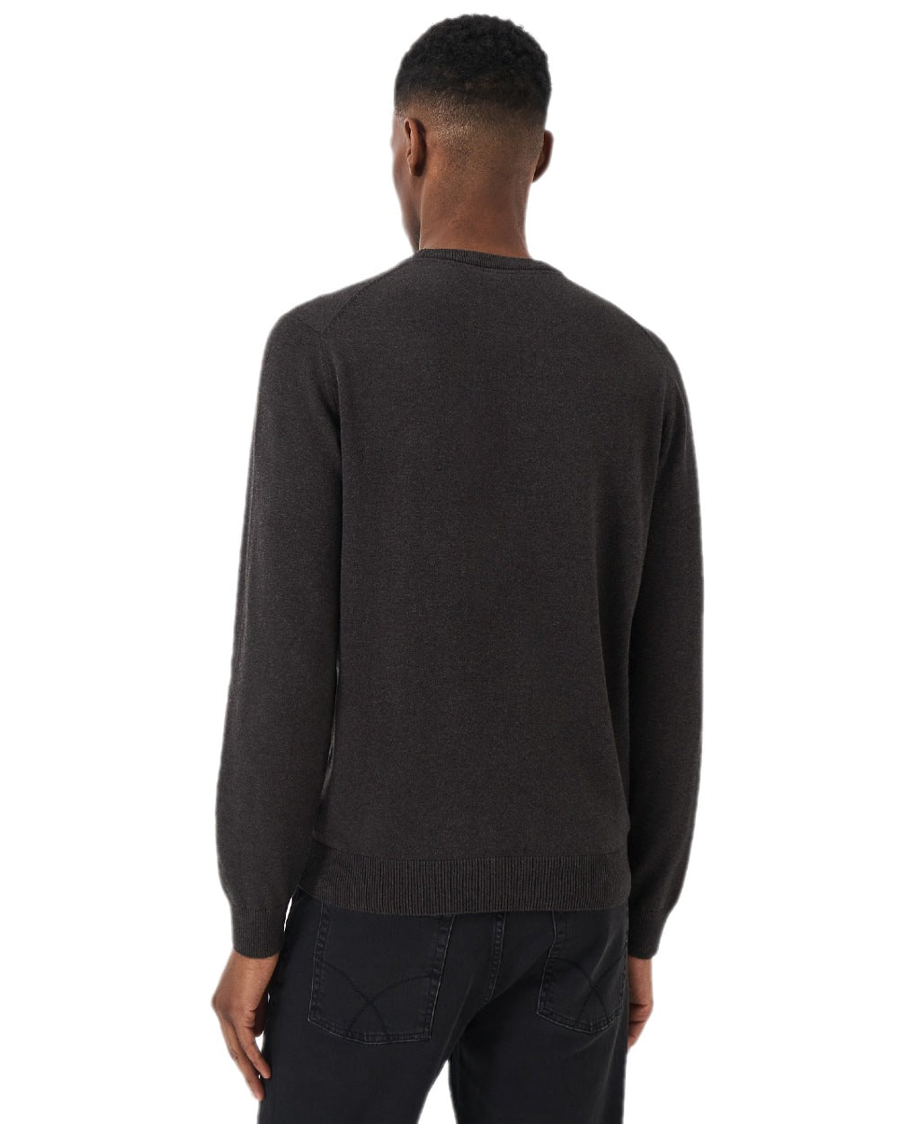 Charcoal Marl Coloured Crew Clothing Mens Organic Cotton Crew Neck Jumper on white background 