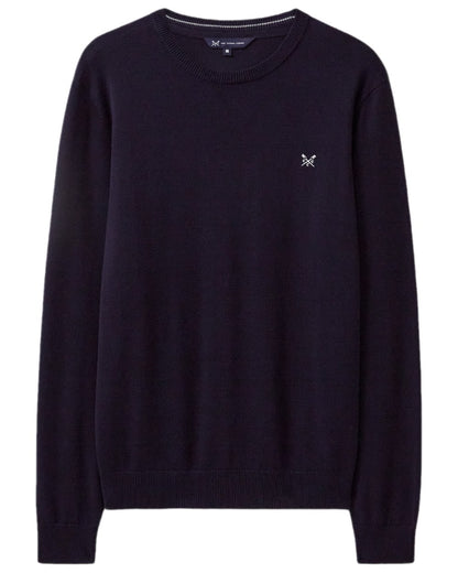 Heritage Dark Navy Coloured Crew Clothing Mens Organic Cotton Crew Neck Jumper on white background 