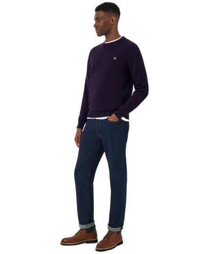 Heritage Dark Navy Coloured Crew Clothing Mens Organic Cotton Crew Neck Jumper on white background 