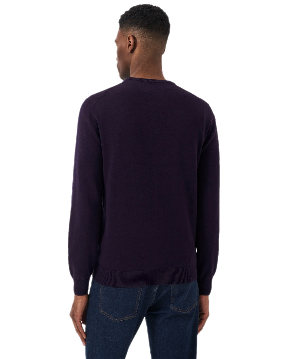 Heritage Dark Navy Coloured Crew Clothing Mens Organic Cotton Crew Neck Jumper on white background 