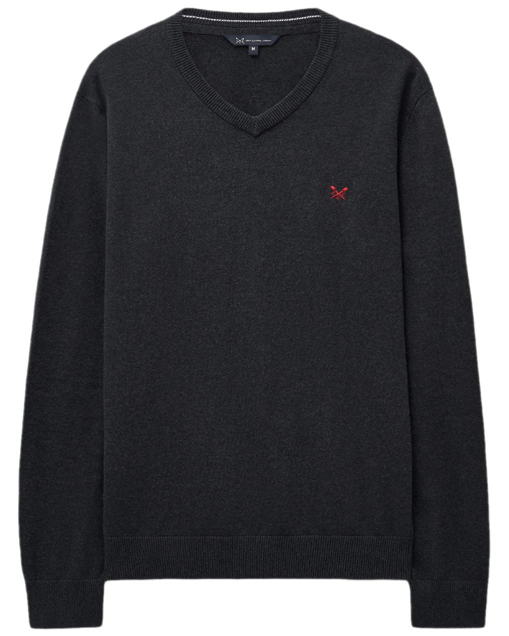 Charcoal Marl Coloured Crew Clothing Mens Organic Cotton V Neck Jumper on white background 