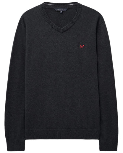 Charcoal Marl Coloured Crew Clothing Mens Organic Cotton V Neck Jumper on white background 