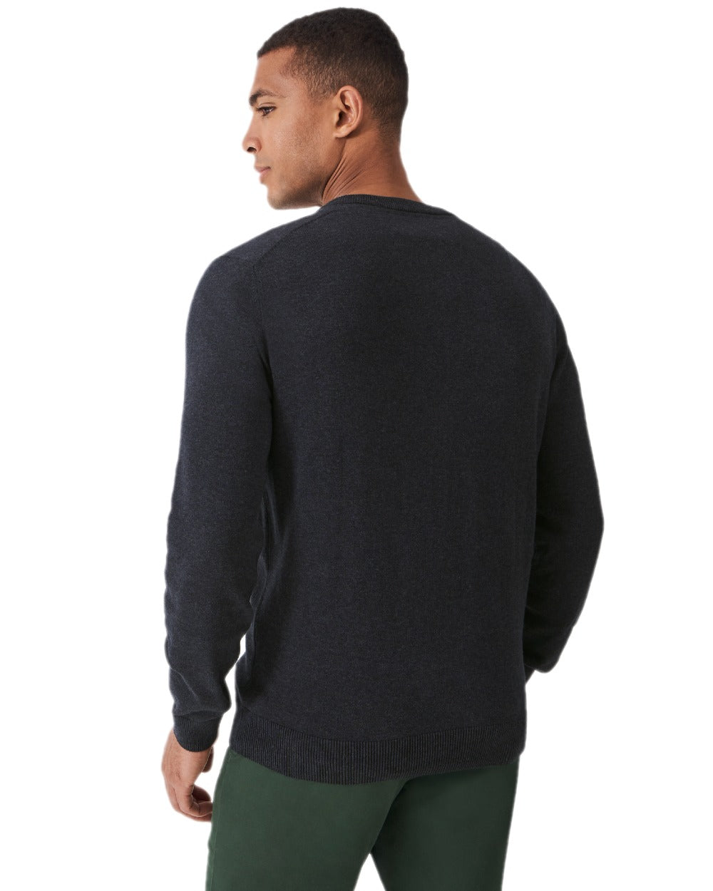 Charcoal Marl Coloured Crew Clothing Mens Organic Cotton V Neck Jumper on white background 