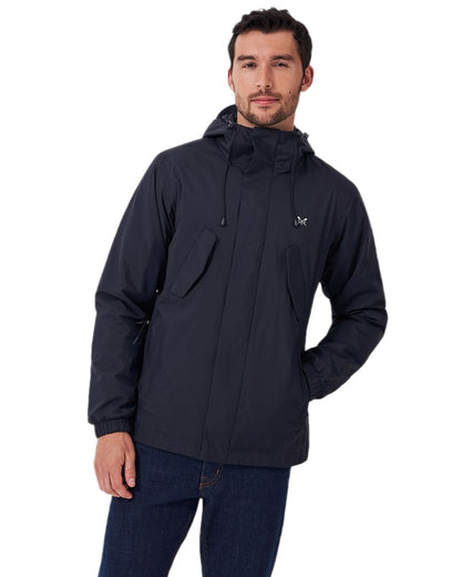 Heritage Dark Navy Coloured Crew Clothing Mens Salisbury Waterproof Jacket on white background 
