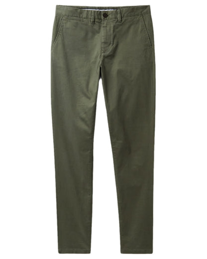 Heritage Olive Coloured Crew Clothing Mens Slim Chino Trousers on white background 