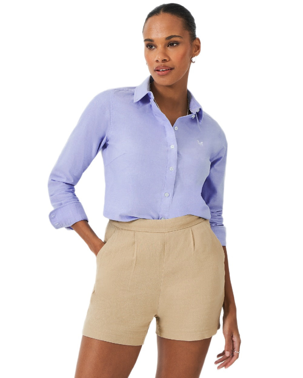 Blue Coloured Crew Clothing Womens Bracken Oxford Shirt on white background 