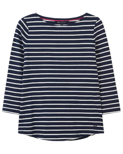 Navy White Stripe Coloured Crew Clothing Womens Essential Breton Top on white background 