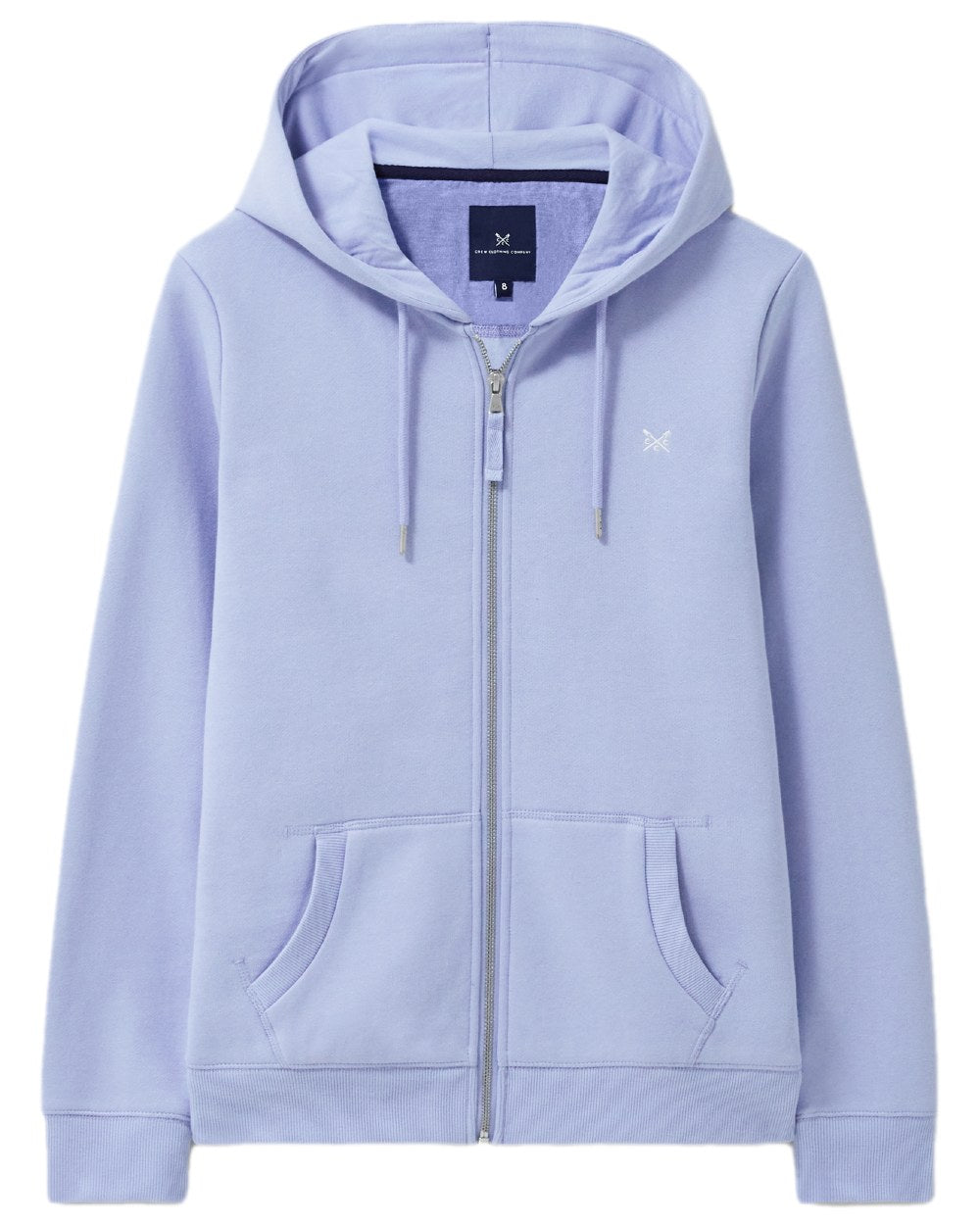 Blue Coloured Crew Clothing Womens Heritage Zip Through Hoodie on white background 