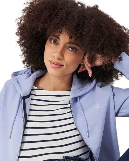 Blue Coloured Crew Clothing Womens Heritage Zip Through Hoodie on white background 