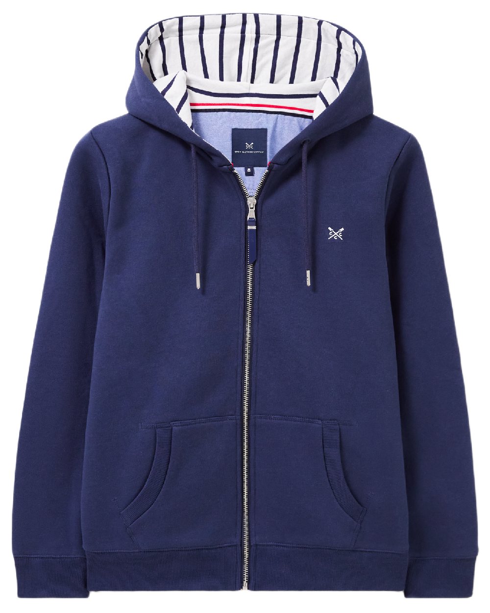 Navy Coloured Crew Clothing Womens Heritage Zip Through Hoodie on white background 