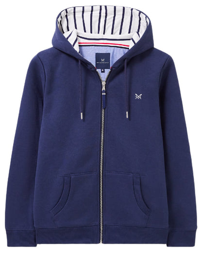 Navy Coloured Crew Clothing Womens Heritage Zip Through Hoodie on white background 