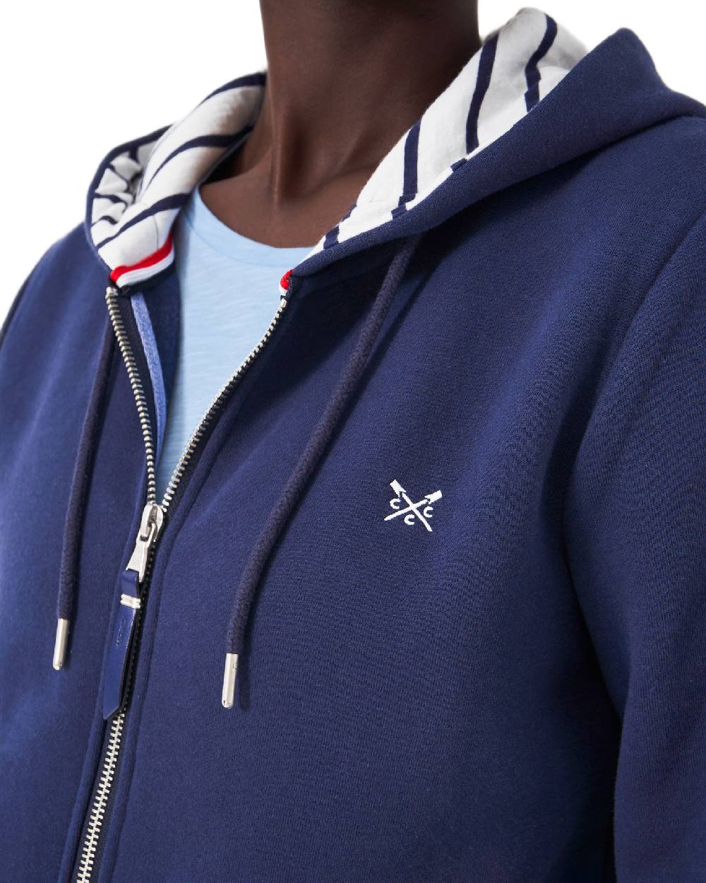 Navy Coloured Crew Clothing Womens Heritage Zip Through Hoodie on white background 