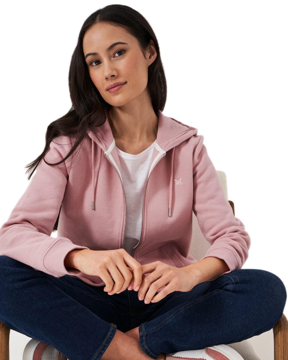 Palepink Coloured Crew Clothing Womens Heritage Zip Through Hoodie on white background 