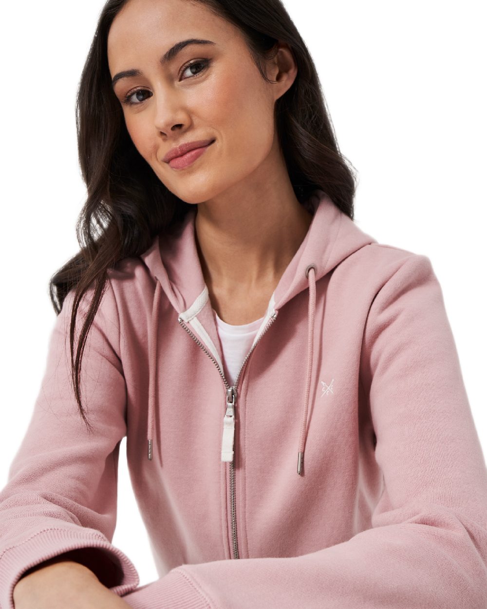 Palepink Coloured Crew Clothing Womens Heritage Zip Through Hoodie on white background 