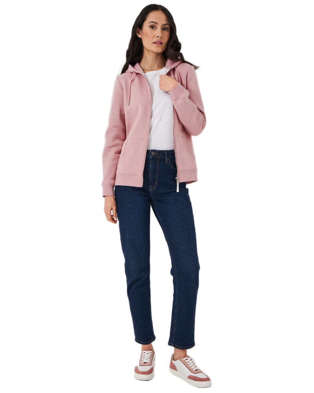 Palepink Coloured Crew Clothing Womens Heritage Zip Through Hoodie on white background 