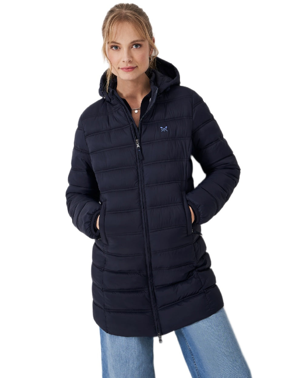 Dark Navy Coloured Crew Clothing Womens Lightweight Padded Coat on white background 