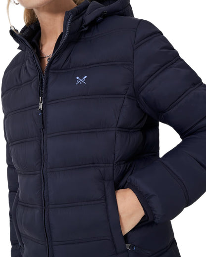 Dark Navy Coloured Crew Clothing Womens Lightweight Padded Coat on white background 