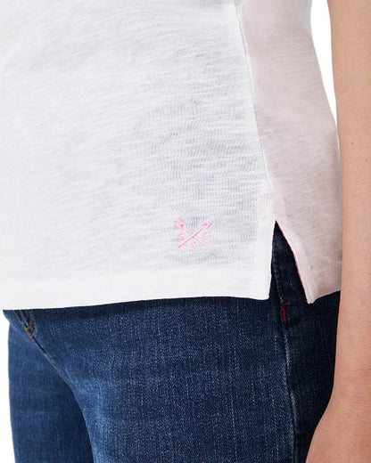 White coloured Crew Clothing Womens Perfect Slub Crew Neck T-Shirt on white background 